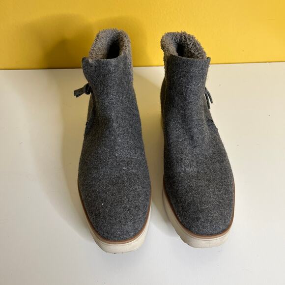 Dr. Scholl's Lunar Ankle Boots 7.5M Vegan Gray Zip Fleece Felt Platform Booties - Picture 2 of 9
